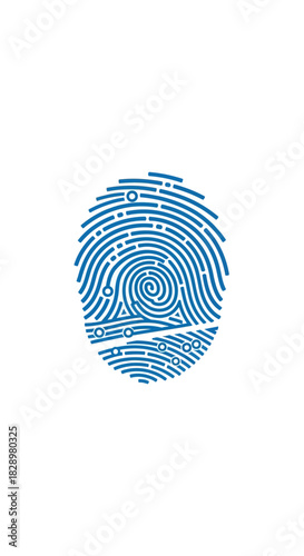 Blue fingerprint with a unique spiral pattern on a white background.