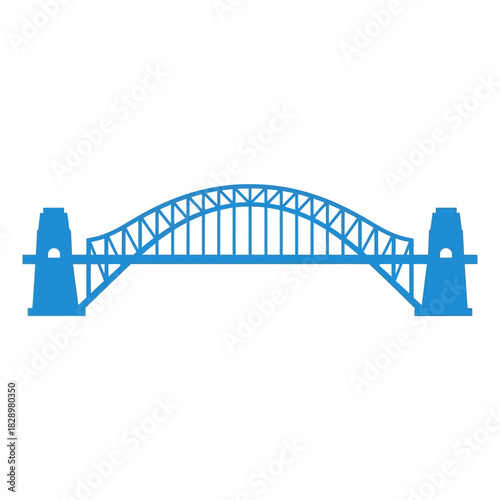 Blue silhouette of the iconic Sydney Harbour Bridge against a white background.