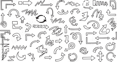 Hand drawn arrows collection directional elements in doodle style vector illustration