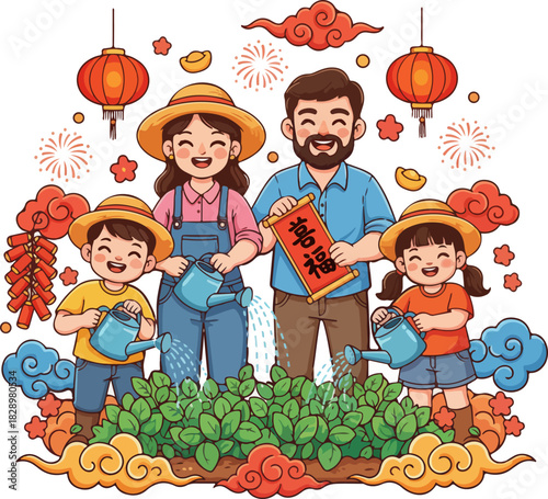 Happy Family Gardening Celebration for Lunar New Year
