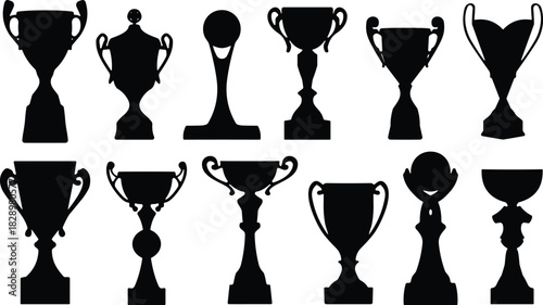 Household Cleaning Equipment and Product Silhouette Set, Spray Bottles, Broom, Dustpan, Sponge, Detergent Canister, Vacuum Cleaner, Housework Tools Vector Graphic.