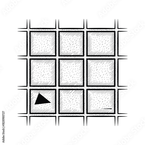 Intricate grid pattern with a striking black triangle for design projects or creative backgrounds needing artistic flair and a touch of unique geometry