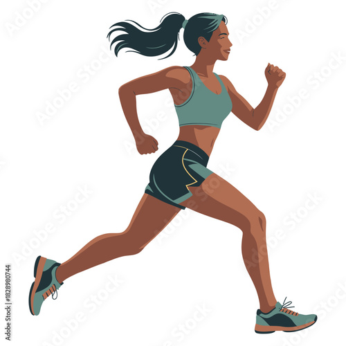 stylized woman running in the morning for a healthy lifestyle and exercise
