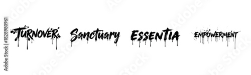 Grunge-style words with dripping ink effect on white background