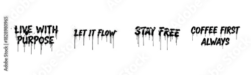 Bold dripping graffiti quotes in black on white background
