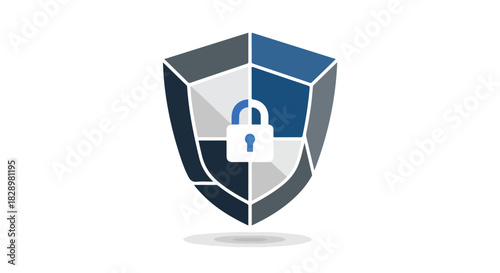 Modern digital security shield icon with padlock symbol for robust cybersecurity, data protection, privacy, and online safety solutions