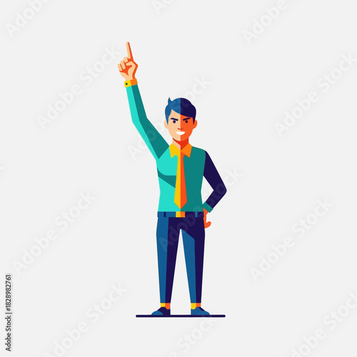 Confident businessman pointing up with a determined expression.