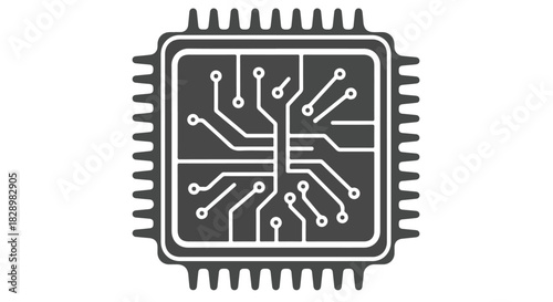 Central Processing Unit Icon Vector Graphic Featuring Microchip Circuitry and Electronic Components