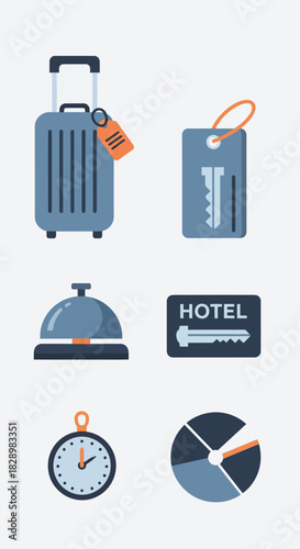 Collection of travel and hotel related icons for leisure and business trips.