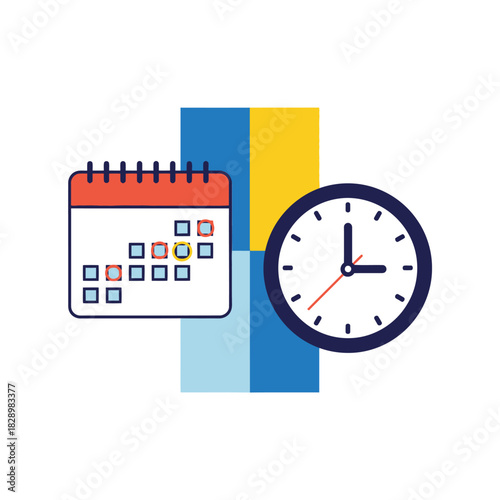 Calendar and clock representing time management and scheduling.