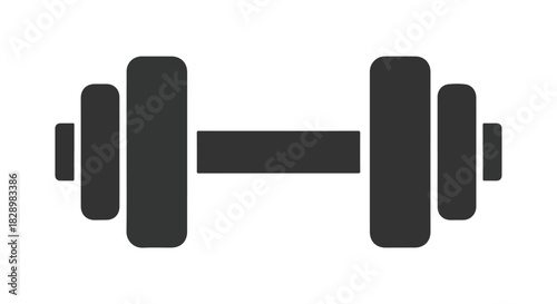 A solid black dumbbell icon for gym workouts, weightlifting, and physical fitness. This simple vector silhouette is a symbol for bodybuilding and strength training