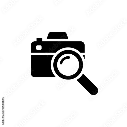 Camera with Magnifying Glass Icon Representing Image Search and Visual Discovery.