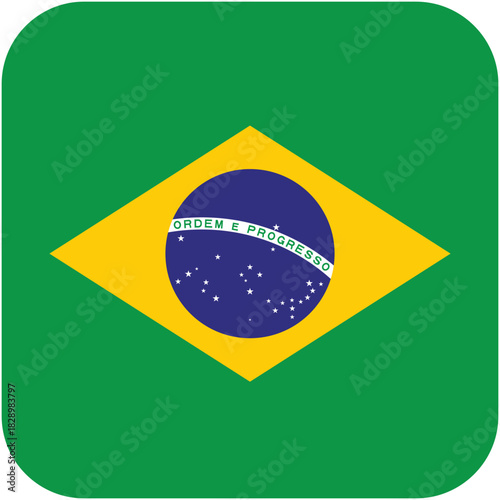 Brazil Flag Icon – Green Yellow Blue with Stars and Motto
