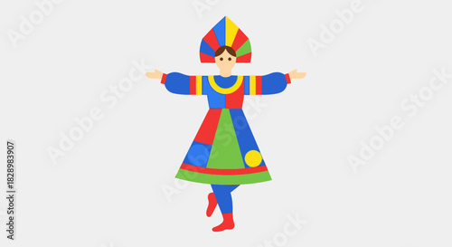 Colorful Traditional Russian Doll Character Dancing.
