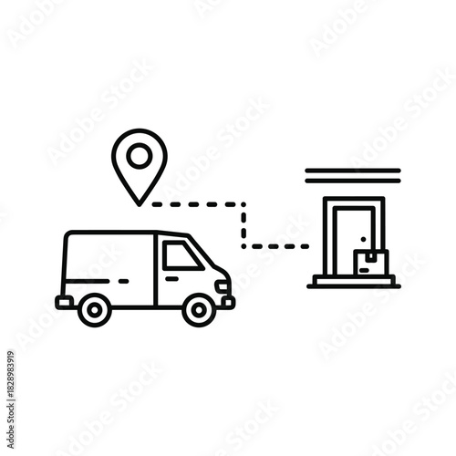 Delivery van with location pin icon showing package drop off