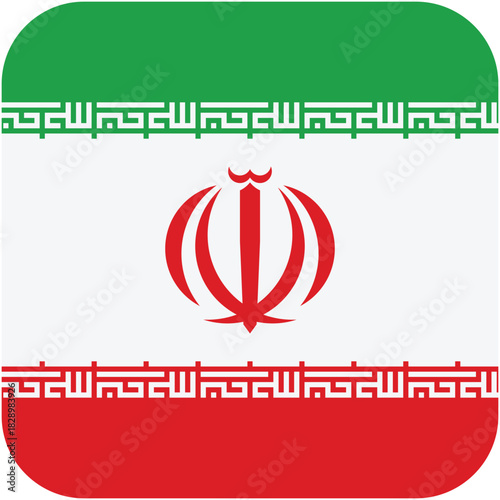 Iran Flag Icon – Rounded Square with Green White Red and Emblem