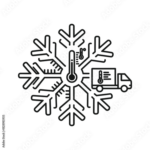 Cold chain logistics icon with snowflake and thermometer for freezer transport