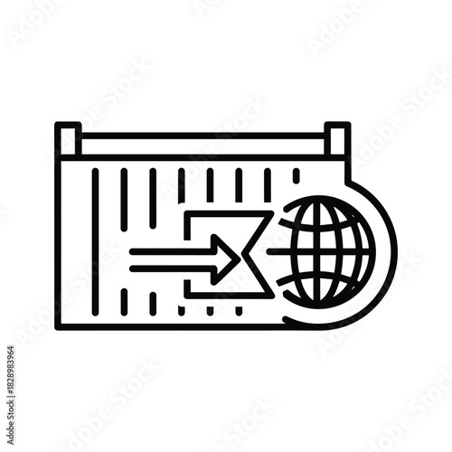 Global shipping and logistics icon with container and earth symbol