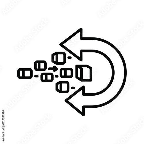 Data processing flow with feedback loop icon isolated on