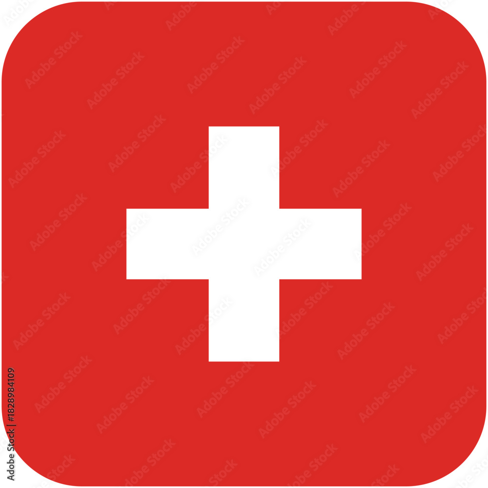 Obraz premium Switzerland Flag Icon – Red Square with White Cross