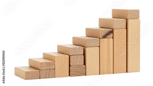 Demonstrating growth, wooden blocks create an upward trend, perfect for business presentations showing success, achievement, and gradual positive change