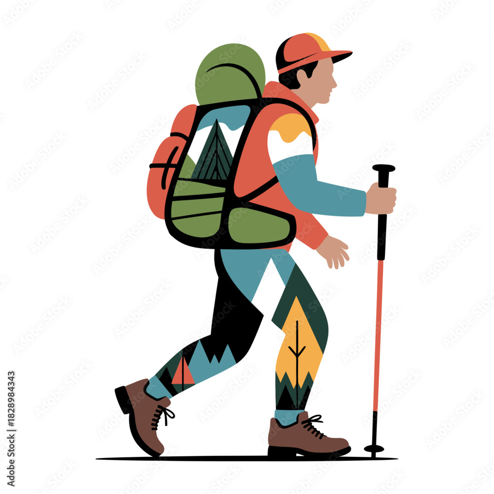 Obraz premium colorful abstract hiker with geometric backpack and mountain-inspired patterns