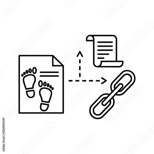 Discover data footprints connecting to digital trails and secure online links for seamless document access, enhancing security and traceability