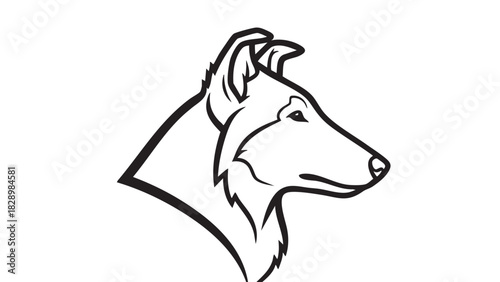 Minimalist Line Art Silhouette of a Majestic Dog Head, Perfect for Logo Design or Emblems