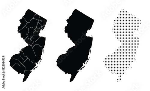 New Jersey State Map Vector Illustration Set with County Borders