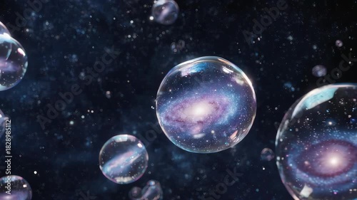 Multiverse Concept Illustrated with Galaxies in Bubbles.