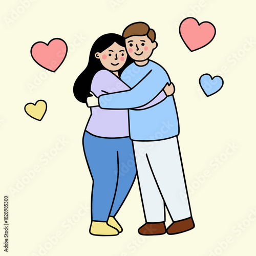 Cartoon couple hugging showing love, affection, and relationship Vector, illustration