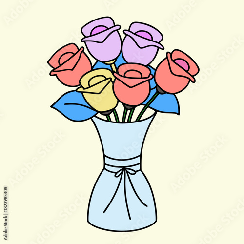 Pastel rose bouquet vector illustration for celebrations and events Vector, illustration