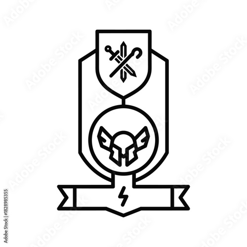 Bold logo design featuring shield, sword, and lightning bolt for powerful brand identity creation today