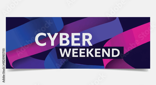 Cyber Weekend Sale Promotion Banner With Abstract Wavy Ribbons