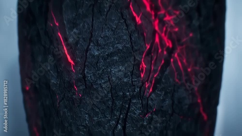 Mysterious Dark Rock with Glowing Red Veins in Ethereal Light.