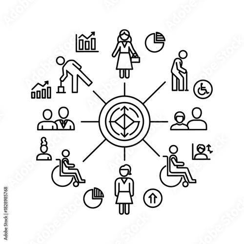 Diversity and inclusion concept with various people icons isolated on