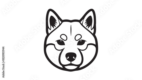 Minimalist and expressive black and white line art illustration of a charming Shiba Inu dog's head, perfect for pet branding, logo design, and animal-themed graphic projects