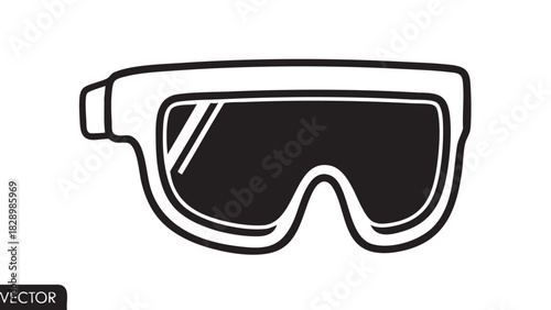 Vector icon of ski goggles for winter sports. Outline illustration of protective eyewear equipment for skiing and snowboarding on a white background