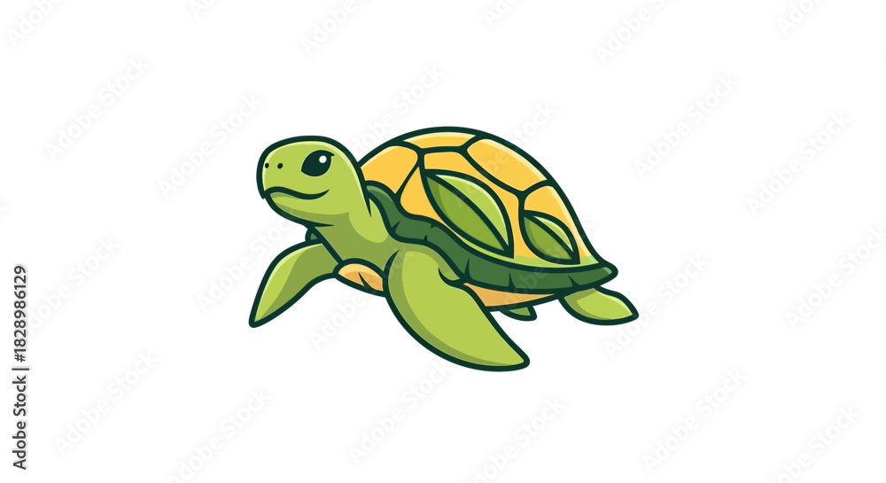 Fototapeta premium Cute Cartoon Sea Turtle Swimming with a Friendly Smile.