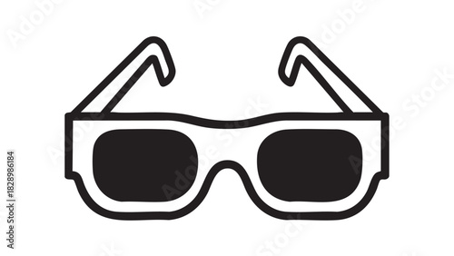 Simple line icon of 3D glasses for cinema and movie entertainment, representing stereoscopic visual technology and immersive viewing experiences