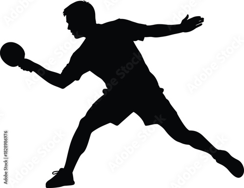 Black silhouette of a man playing table tennis ping pong table tennis, ping pong, sport, athlete, player, man, silhouette, black and white, action, movement, dynamic, game, recreation, hobby, active, 