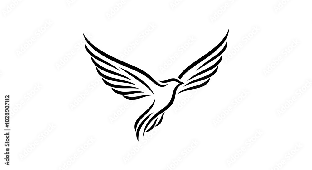 Fototapeta premium Elegant Black and White Stylized Bird in Flight Logo Design.