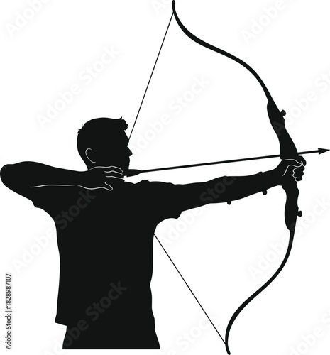 Black silhouette of a person drawing a bow and arrow archery, bow and arrow, silhouette, person, archer, sport, aiming, target, focus, concentration, action, weapon, hunting, competition, recreation, 