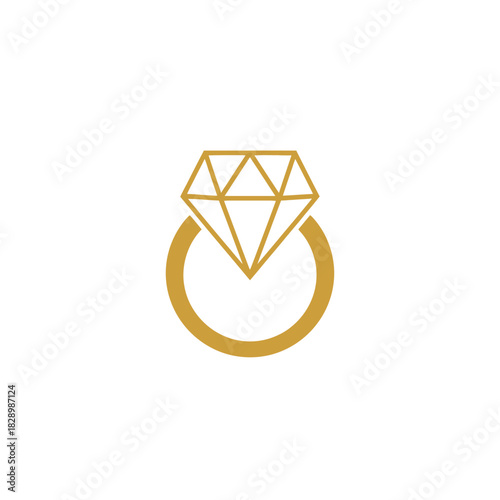 Elegant Diamond Ring Icon on White Background.