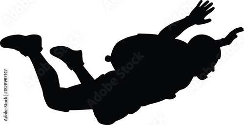 Black silhouette of a person skydiving with arms outstretched skydiving, silhouette, person, falling, freefall, extreme sport, adventure, action, motion, speed, adrenaline, jump, parachute, sky, air, 