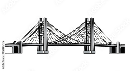 Detailed illustration of a modern cable-stayed bridge structure.