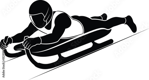 Black silhouette of a skeleton athlete on a sled winter sport skeleton, sled, winter sport, athlete, racing, speed, sport, competition, winter, ice, downhill, extreme sport, action, motion, velocity, 