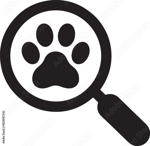 Searching pet paw print vector art concept for tracking lost animals or finding pets