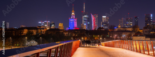 2025-02-16; view of Warsaw skyscrapers at night Poland