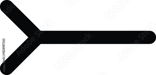 Vector Icon of Minimalist Right-Pointing Chevron, Merging Arrow, and Simple Directional Indicator